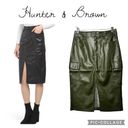 Hunter & Brown Vegan leather cargo midi skirt camo green size M NWT Photo 1