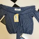 Vintage Havana NWT  Blue Striped Off the Shoulder Bell Sleeve Crop Top size Small Photo 1