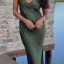 ZARA Draped Lingerie Style Emerald Forest Green Midi Dress  Photo 10