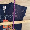 Ed Hardy Small NEW Navy Rabbit Print Baby Tee Grey Splattered Y2K Deadstock Photo 4