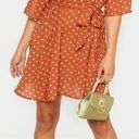 Pretty Little Thing  nwt terracotta collared polka dot short sleeve mini dress si Photo 0