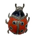 Vintage Ladybug Brooch Enamel Over Sterling Silver Rhinestone Detail Pin Photo 2