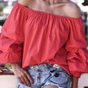 ZARA Woman Red Orange Off The Shoulder Puff Sleeve Blouse S Photo 8