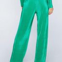 Nasty Gal  Green Shiny Plisse Wide Leg Pants Photo 2