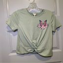 Self Esteem  Green Butterfly Graphic Short Sleeve Twist Knot Crop top size M Photo 0