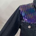 Le lis  shimmer and shine sequined cropped denim jacket with fringe hem size S Photo 9