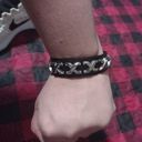 Hot Topic New sk8 skate Metal goth rock n roll bracelet cuff studded snap black silver Photo 4