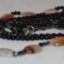 Source Unknown Vintage Natural Red Brown Agate Stone Black Bead Gunmetal Chain Necklace Photo 1