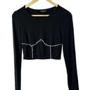 SheIn  Black & White Long Sleeve Lightweight Cropped Top Shirt Size 4 Photo 0