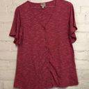 Como vintage  Women's S Red Polyester Rayon Button Down Short Sleeve VNeck Blouse Photo 0