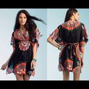 Trina Turk  | GUC Black & Multi Colored Beach Coverup Deep V w/ Tie Back Size S Photo 1