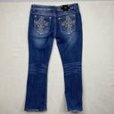 Miss Me Signature Boot Cut Cross Bling Distressed Dark Wash Blue Jean Size 31 Photo 10