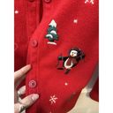 Croft & Barrow Vintage  Winter Penguin Skiing Cardigan Red Grandmacore Sweater Photo 5