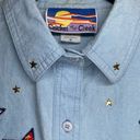 American Vintage Cricket of the Creek Womens short sleeve denim button up Embroidered Stars VTG M Photo 3