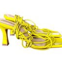 Karen Millen  Leather Ankle Tie Heeled Sandal Lime Green Yellow Neon Square Toe Photo 5