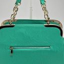 Lux teal hard bottom and side shoulder bag gold accent Photo 9