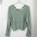 The Moon  & Madison Seafoam Sage Green Cropped Raw Hem Knit Sweater Size XS Photo 0