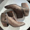 Frye  Judith Double Zip Heeled Ankle Western Boot - Faux Suede - Taupe - Size 8 Photo 5