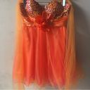 Unique Vintage  Let’s Fashion Orange/Pink Sequin Sweetheart Bust & Organza Dress Photo 9