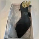 EGO New  Black Faux Leather Spiral Gold Heel Sandals Size 8 Photo 3