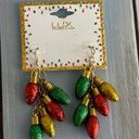 Lux NWT!  Fun Dangle Christmas Pierced Earrings Glitter Bulbs In Gold Red & Green Photo 2