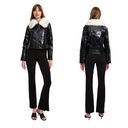 Unreal Fur Wet Look Aviator Biker Jacket Faux Leather & Fur Black Size Large NWT Photo 1