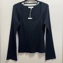 frame denim NWT Frame Luxe Bell Sleeve Sweater Square Neck Silk Cotton Black Size L Photo 8