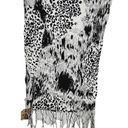 Route 66  Womens One Size Black White Leopard Animal Print Bohemian Fringe Scarf Photo 0