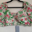 Hill House NWT  Home Puff Sleeve Floral Bow Crop Top in White/Pink Photo 2