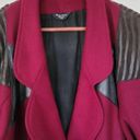 Vintage ADA Red Maroon Wool and Black Leather Pea Coat Women's Size 11 Photo 1