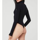 Alo Yoga Alo Rise Up Long Sleeve Bodysuit Black Mock Neck Zip-Up Turtleneck Stretchy Rib Photo 2