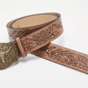 Western Bull Head Buckle Unisex‎ Belt Vintage Embossed Brown PU Leather Belt Size M Photo 11