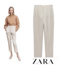 ZARA  High Waisted Pants Trousers Beige Size S Small Photo 3