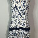 Shoshanna  Georgian White Blue Floral High Neck Sleeveless Shift Dress Women's 8 Photo 0