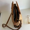 Fossil  Tan Woven Leather Wooden Top Handle Crossbody Medium Tote Bag Photo 3