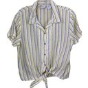 Rachel Zoe  Linen Striped Tie Bottom Button Down Blouse Size Medium Photo 0