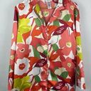 Natori  Multicolor Floral Spring Satin Long Sleeve Pajama Button Up Blouse Size M Photo 0