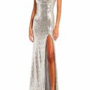 B Darlin Silver-Sequin Slit Prom Dress Photo 0