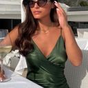 ZARA Draped Lingerie Style Emerald Forest Green Midi Dress  Photo 2