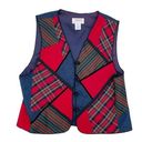 Talbots Vintage 90s  Petites Navy Blue Red Mixed Tartan Plaid Print Vest Size 16 Photo 0