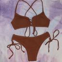 Zaful Ribbed V Wired Criss Cross Bikini Set - Light Brown Photo 3