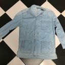 Liz Claiborne Vintage 90s Liz Wear Jean Shacket Light Wash Denim Chambray Unique Button sz Med Photo 0