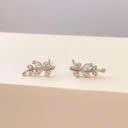 925 Silver Plated CZ Cubic Zirconia Leaf Stud Earrings for Women Photo 0