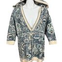 One World Special Issue Deep V Neck Drawstring Waist Peacock Feather Hoodie XL Photo 1