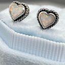 White Opal & Sterling Silver Rope Twist Heart Shaped Stud Earrings Multiple Photo 4