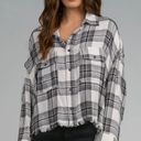 Elan -Brie black and white plaid top with fringed hemline size Large NEW Photo 0