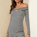 Boutique Striped Off Shoulder Split Hem Bodycon Dress(6/M) Photo 3