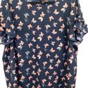 Lane Bryant  Navy Blue & Pink Butterfly Blouse Top Size 20 Ruffled Short Sleeves Photo 3