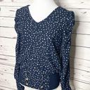 Carmen Marc Valvo  Navy Blue Polka Dot Puff Sleeve Blouse Size Small Photo 3