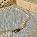 American Vintage Vintage “Ruth” Pearl Brass Pinch Clasp Necklace Oval Classic Feminine Minimal Photo 0